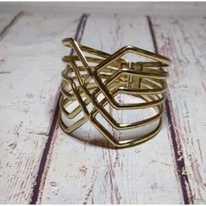 Vintage‎ Gold Tone Clamper Bracelet Wide Geometric